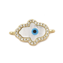 Hamsa Hand Латунная стойка с покрытием из натуральных ракушек и звеньями из микрофибры, реальный 18 k позолоченный, долговечный, без свинца и без кадмия, хамса рука, 14x24x3.5 мм, отверстие : 1.8 мм