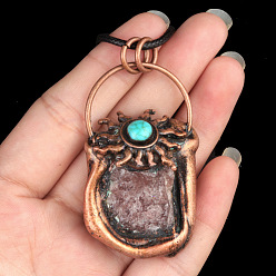 Клубничный Кварц Натуральные кварцевые подвески из клубники, латунные солнечные подвески, Красная медь, 38~50 мм