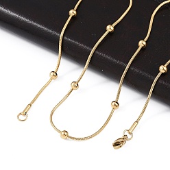 Золотой 304 нержавеющей стали круглого змея цепи ожерелья, с круглыми шариками и омаров коготь застежками, золотые, 16.53 дюйм (42 см), 1.3 мм