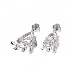 Платина Антикоррозийное родиевое покрытие 925 подвески из стерлингового серебра, с кубического циркония, льда поручительств выбор щепотка, листовые ветви, прозрачные, платина, 18.5x9x11.5 мм, отверстие : 5x4 мм, штифты : 0.9 мм, длина внутреннего шва: 5мм