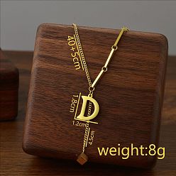 Letter D 304 кулон с инициалом из нержавеющей стали с ожерельем из игральных костей, золотые, Буква D, 15.75 дюйм (40 см), Кулон : 18x12 мм