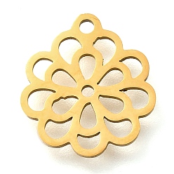 Настоящее золото 18K 304 прелести нержавеющей стали, цветочный шарм, лазерная резка, ионное покрытие (ip), реальный 18 k позолоченный, 14.5x13x1 мм, отверстие : 1.4 мм