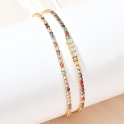 Настоящее золото 18K 925 теннисные ожерелья из стерлингового серебра с разноцветными кубическими циркониями для женщин, реальный 18 k позолоченный, шириной 2.5 мм , 17.64~17.80 дюйм (44.8~45.2 см)