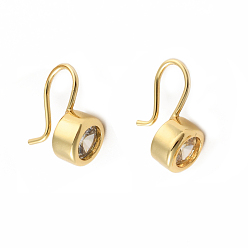 Real 18K Gold Plated Clear Cubic Zirconia Flat Round Dangle Earrings, Brass Jewelry for Women, Real 18K Gold Plated, 13x10x7mm, Pin: 0.8mm