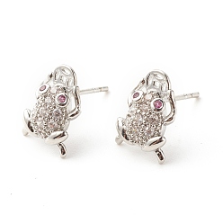 Платина Серьги-гвоздики с фианитами и медными монетами, латунные серьги удачи для женщин, без кадмия и без свинца, платина, 12x8 мм, штифты : 0.8 мм
