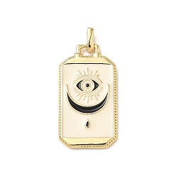 (404) Непрозрачное AB Кислое яблоко Карты таро латунные эмалевые подвески, прямоугольник с подвеской в виде луны и глаз, без свинца и без кадмия, долговечный, реальный 18 k позолоченный, цветочный белый, 27.5x14x2 мм, отверстие : 2x2 мм