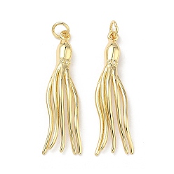 Настоящее золото 18K Латунные подвески, прелести осьминога, без кадмия и без свинца, долговечный, стойки покрытие, реальный 18 k позолоченный, 35.5x9x3.5 мм, отверстие : 3 мм, Перейти кольцо: 5x0.8 мм, внутренний диаметр: 3 мм