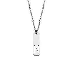 Letter N 304 Прямоугольные ожерелья из нержавеющей стали с вырезанными лазером инициалами, цвет нержавеющей стали, не тускнеет, Письмо N, 21.65 дюйм (55 см)