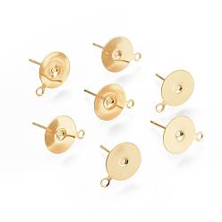 Настоящее золото 18K 304 Выводы серьги из нержавеющей стали шпилька, серьги с плоской подкладкой, реальный 18 k позолоченный, 10 мм, отверстие : 1.5 мм, штифты : 0.8 мм