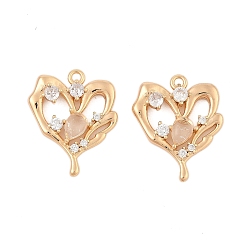 Настоящее золото 18K Латунные микро проложить кубического циркония подвески, без кадмия, без никеля и без свинца, со стеклом, сердце прелести, реальный 18 k позолоченный, 25.5x21.5x5 мм, отверстие : 2 мм
