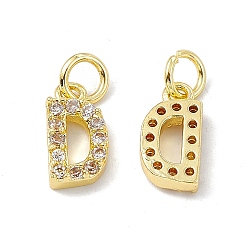 Letter D Real 18K Gold Plated Brass Micro Pave Clear Cubic Zirconia Charms, with Jump Ring, Letter.D, 11x6x2.5mm, Hole: 3.4mm