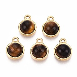 Тигровый глаз Натуральный тигровый глаз полукруглые подвески, 201 фурнитура из нержавеющей стали, реальный 18 k позолоченный, ионное покрытие (ip), 13.5x10x5.5~6 мм, отверстие : 1.5~1.6 мм
