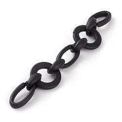 Schwarz Handgefertigte undurchsichtige sprühlackierte Acrylgliederketten, mit lackiertem CCB-Kunststoff-Schnellverschluss, Schwarz, 31.5x4.5 mm, 23x16x9 mm, 35x19x6 mm, 39.37 Zoll (1 m)/Strang