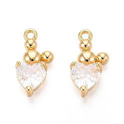 Настоящее золото 18K Латунные микро проложить кубического циркония подвески, сердце, реальный 18 k позолоченный, 16x8x4.5 мм, отверстие : 1.4 мм
