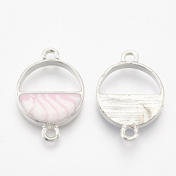 Lavender Blush Alloy Enamel Links connectors, Flat Round, Platinum, Lavender Blush, 22x15.5~16x2.5~3.5mm, Hole: 1.5mm