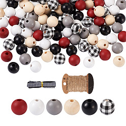 (52) Непрозрачная лаванда Расписные бусы из натурального дерева, круглые, с 2 ярдов полиэфирной лентой, 1 доска джутовый шнур, разноцветные, 120 шт / коробка