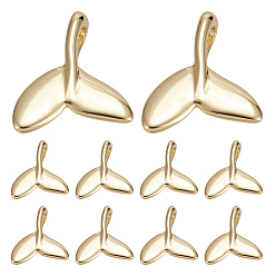 Настоящее золото 18K 10 шт. экологически чистые латунные подвески, долговечный, рыбий хвост, реальный 18 k позолоченный, 9.7x9x3 мм, отверстие : 1.5x3 мм