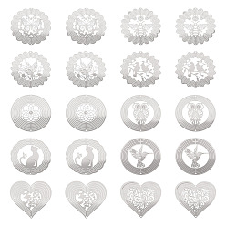 Mixed Shapes 20 шт. 10 стили 201 подвески-соединители из нержавеющей стали с лазерной резкой, цвет нержавеющей стали, гравированные металлические украшения, разнообразные, 49.5~50x50~51.5x0.3 мм, отверстие : 0.9~1.5 мм, 2 шт / стиль