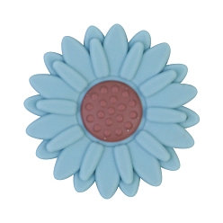 Sky Blue Flower Food Grade Eco-Friendly Silicone Focal Beads, Sky Blue, 20x20mm
