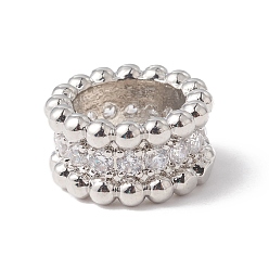 Платинированный Экологически чистые латунные бусины из циркония с микропаве, бусины с большим отверстием, долговечный, без свинца и без кадмия, колонка, Реальная платина, 11x5.5 мм, отверстие : 7 мм