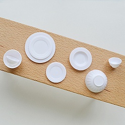 White Miniature Resin Bowl & Plate Kit, for Dollhouse Accessories Pretending Prop Decorations, White, 19~45x3~15mm, 8Pcs/set