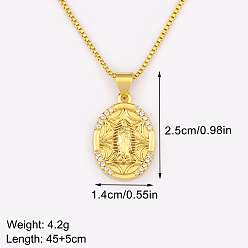 Virgin Ожерелья с подвеской из латуни с микропаве и прозрачным кубическим цирконием для женщин, реальный 18 k позолоченный, девственница, 17.72 дюйм (45 см), Кулон : 25x14 мм