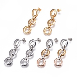 Mixed Color 304 Stainless Steel Dangle Stud Earrings, Hypoallergenic Earrings, Oval, Mixed Color, 45x13x2~5mm, Pin: 0.9mm