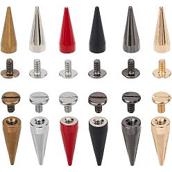 Mixed Color Brass Rivets, Rivets, For Punk Jewelry, Cone, Mixed Color, 21x7mm, 6colors, 4sets/color, 24sets/box