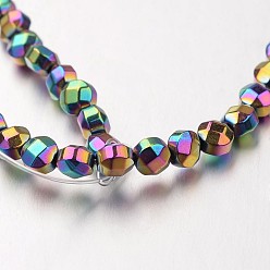 Rainbow Plated Electroplate Non-magnetic Synthetic Hematite Bead Strands, Faceted, Flat Round, Multi-color Plated, 4x4x3mm, Hole: 1mm, about 102pcs/strand, 15.7 inch