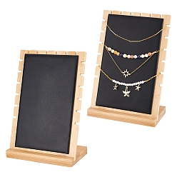 Черный 2 сумки, бамбук, дерево, несколько подставок для ожерелий, подвесной органайзер для ожерелья, с мягкой подкладкой из искусственной кожи, прямоугольные, чёрные, готовое изделие: 17x9.5x25.1 см, 2 шт / комплект