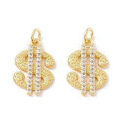 Real 18K Gold Plated Brass Micro Pave Clear Cubic Zirconia Pendants, with Jump Rings, Cadmium Free & Lead Free, Long-Lasting Plated, Dollar, Real 18K Gold Plated, 18x12x2mm, Hole: 3mm