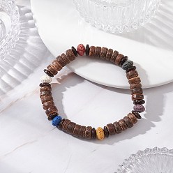 Сиена Браслеты из натуральных бусин кокоса и лавы для мужчин и женщин, рондель, цвет охры, внутренний диаметр: 2-1/4~2-1/2 дюйм (5.6~6.25 см)