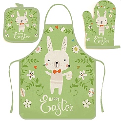 Light Green Easter Theme Polyester Sleeveless Apron and Gloves, with Double Shoulder Belt, Light Green, 800x600mm