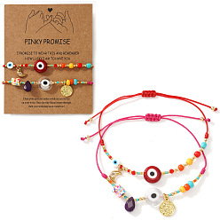 (52) Непрозрачная лаванда 2шт. браслеты с латунными подвесками ко Дню матери, Браслеты из стеклянного бисера и плетеного из смолы бисера для женщин, злые глаза, с открытки, разноцветные, 11.02 дюйм (28 см)