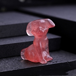Клубничный Кварц Резная статуя собаки из натурального клубничного кварца, Камень Рейки для домашнего офиса, рабочего стола, украшение по фэн-шуй, 32x25 мм