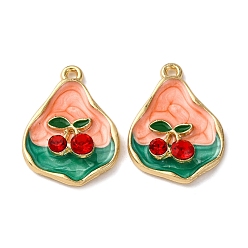 Teardrop Подвески из эмалевого сплава легкого золота, черри прелести, со стразами, стойки покрытие, слеза, 24x17x4.5 мм, отверстие : 1.6 мм