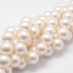 (404) Непрозрачное AB Кислое яблоко Оболочки нити шарик перлы, класс А, круглые, цветочный белый, 16 мм, отверстие : 1 мм, около 26 шт / нитка, 16 дюйм