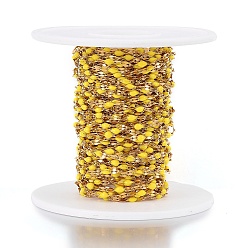 Yellow Ion Plating(IP) 304 Stainless Steel Link Chains, with Spool, with Enamel, Soldered, Golden, Yellow, 4~10x2x0.4~2mm, about 32.8 Feet(10m)/roll
