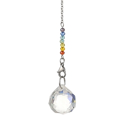 Round 7 Chakra Crystal Suncatcher, Faceted Glass Prism Rainbow Maker for Window, Round, 182mm