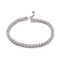 Platinum SHEGRACE Rhodium Plated 925 Sterling Silver Bracelets, with Grade AAA Cubic Zirconia, Clear, Platinum, 7-1/8 inch(18cm)