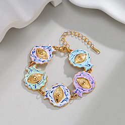 Colorido Pulseras boho 304 de acero inoxidable con eslabones de eslabones de ojo turco para mujer, real 18 k chapado en oro, colorido, 6.69 pulgada (17 cm)