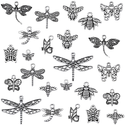 Античное Серебро 96 шт 12 стили подвески из сплава в тибетском стиле, насекомые, античное серебро, 10~25x10~35x1.5~3 мм, отверстие : 1.2~2.5 мм, 8 шт / стиль