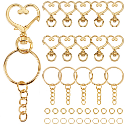 Золотой Наборы для самостоятельного изготовления брелоков, включая поворотные застежки-карабины из цинкового сплава, железные брелоки для ключей и открытые кольца для прыжков, золотые