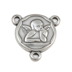 Platinum 304 Stainless Steel Chandelier Component Links, 3 Loop Rosary Connectors, Flat Round with Angle, Platinum, 18x17.5x2mm, Hole: 1.5mm