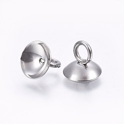 Stainless Steel Color 201 Stainless Steel Bead Cap Pendant Bails, for Globe Glass Bubble Cover Pendant Making, Stainless Steel Color, 7.5x10mm, Hole: 3mm