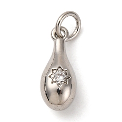 Платина Латунные микро проложить кубического циркония подвески, шары для боулинга, с целью перехода в кольце, долговечный, без кадмия и без свинца, стойки покрытие, платина, 14.5x6 мм, отверстие : 3 мм