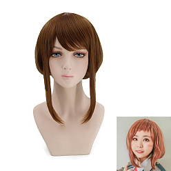 Высокотемпературное волокно Короткие коричневые боб синтетические парики, каваи герой волнистые парики для макияжа костюм, с треском, 15.7 дюйм (40 см)
