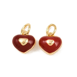 Настоящее золото 18K Латунь эмаль прелести, с целью перехода в кольце, шарма сердца, реальный 18 k позолоченный, 9.5x9.5x6 мм, отверстие : 3.5 мм