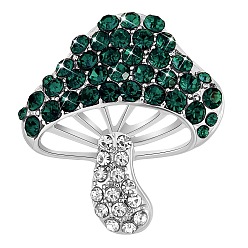 Green Cubic Zirconia Mushroom Brooch, Alloy Badge for Backpack Clothes, Green, 30x27mm