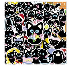 Черный 50шт 50 стили ПВХ наклейки, самослипание, для чемодана, скейтборде, холодильник, шлем, оболочка мобильного телефона, кошка, чёрные, 55~85 мм, 50 шт / комплект
